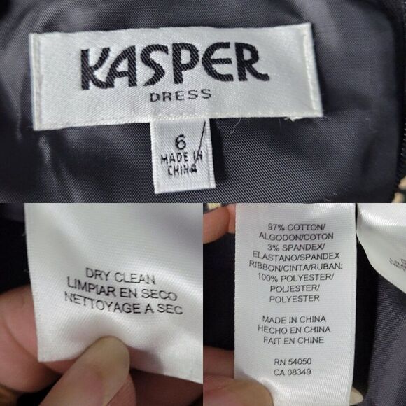 Kasper Geometric Print Sleeveless Sheath Dress 6 Black Brown 3D Ribbon Neckline - Picture 3 of 11